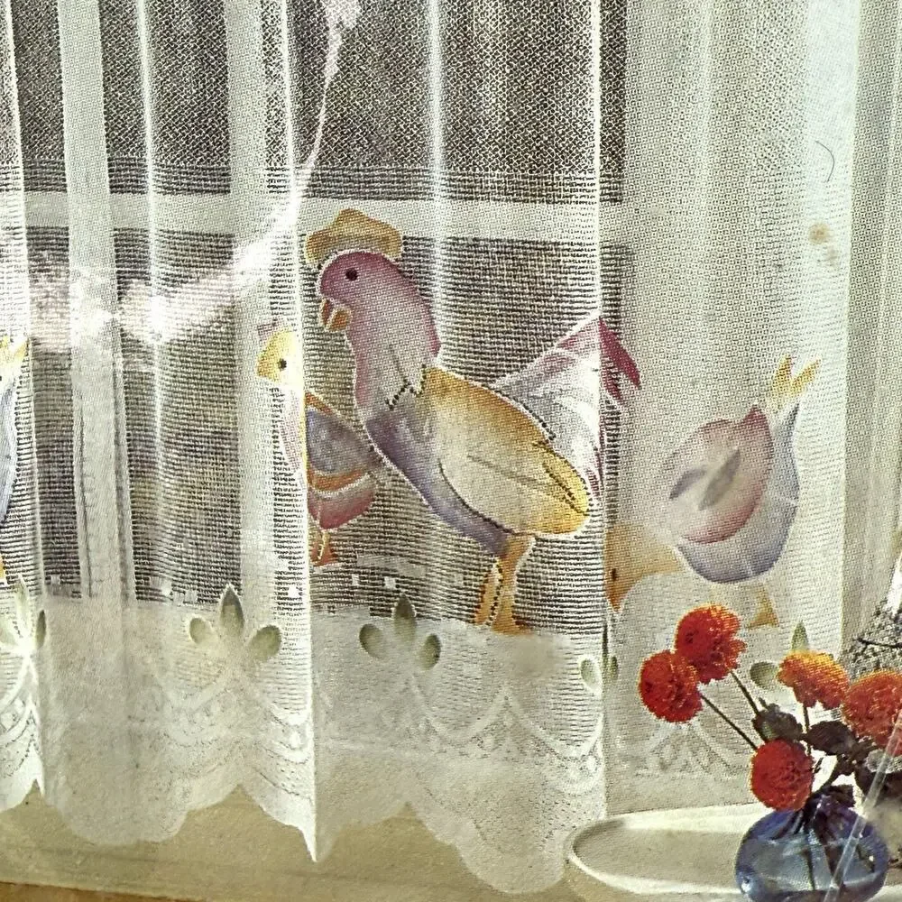 VTG 2 Sets Lacy Farmland Country Chicken Rooster Valance/Tiers Kitchen Curtains